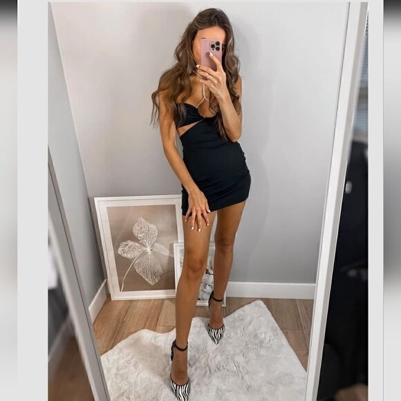 ZARA CUT OUT SHIMMERY DRESS BLACK - Picture 7 of 13